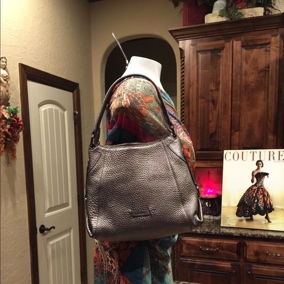 🪩COLE HAAN SILVER LEATHER BAG SATCHEL TOTE - Picture 3 of 11